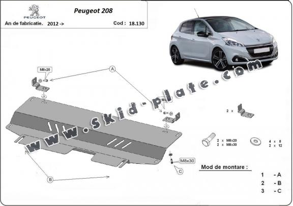 Steel skid plate for Peugeot 208