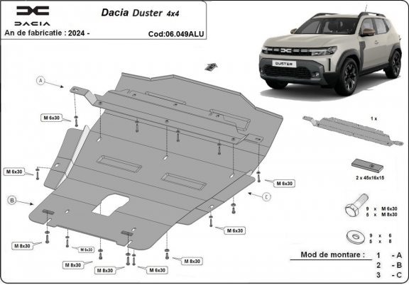 Aluminum skid plate for Dacia Duster- 4x4