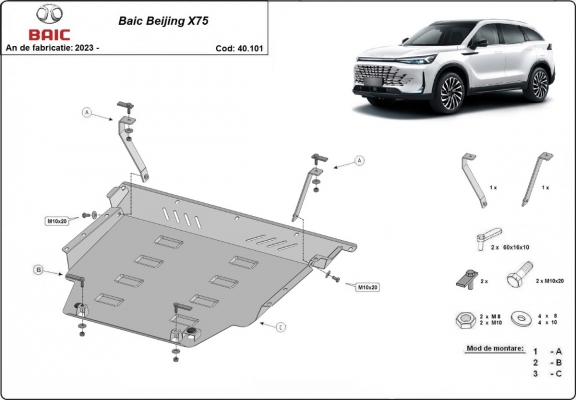 Steel skid plate for Baic Beijing X75