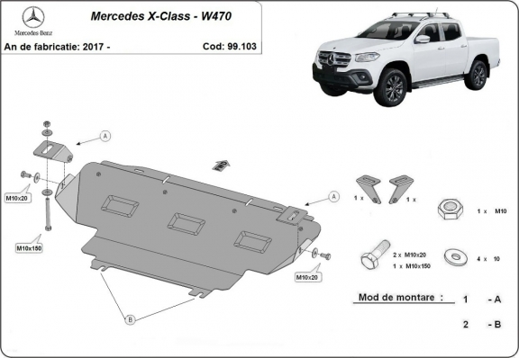 Steel radiator skid plate for Mercedes X-Class W470
