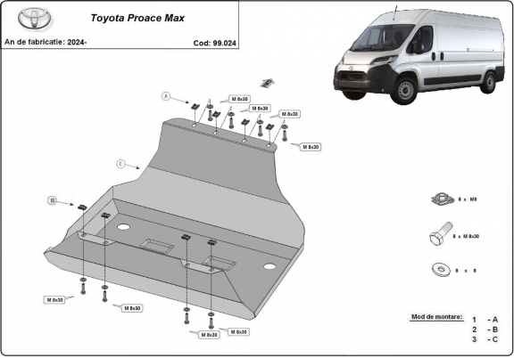 Steel fuel tank skid plate  for Toyota Proace Max
