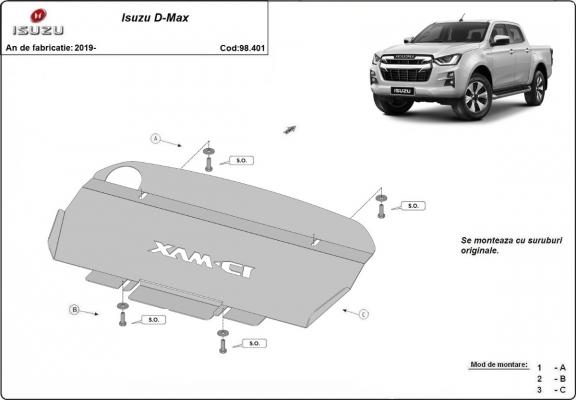 Steel radiator skid plate for Isuzu D-Max
