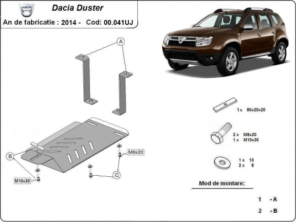 Aluminum diferential skid plate for Dacia Duster 4x4