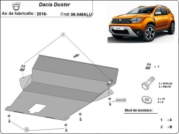 Aluminum skid plate for Dacia Duster