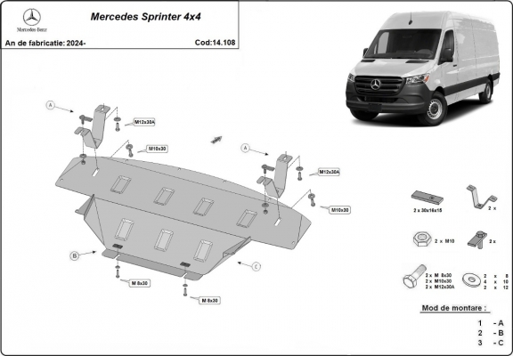 Steel skid plate for Mercedes Sprinter 907 4x4
