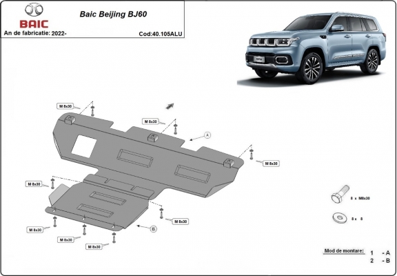 Aluminum skid plate for Baic Beijing BJ60