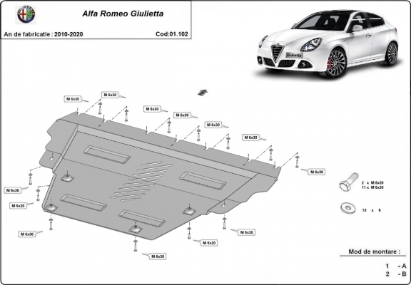 Steel skid plate for Alfa Romeo Giulietta