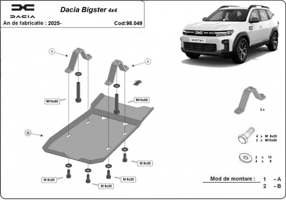 Steel diferential skid plate for Dacia Bigster 4x4