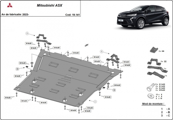 Steel skid plate for the protection of the engine and the gearbox for Mitsubishi ASX