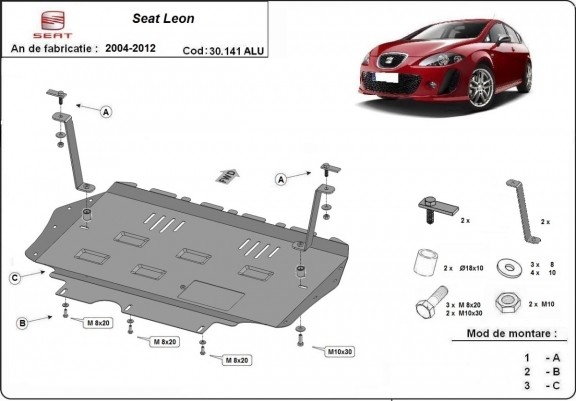 Aluminum skid plate for Seat Leon Mk2