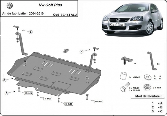 Aluminum skid plate for VW Golf Plus