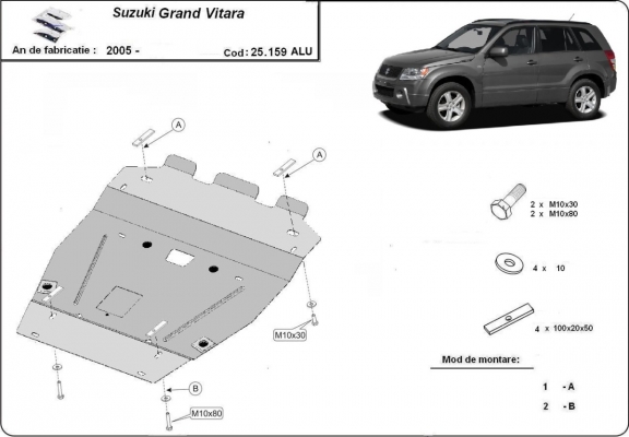 Aluminum skid plate for Suzuki Grand Vitara 2