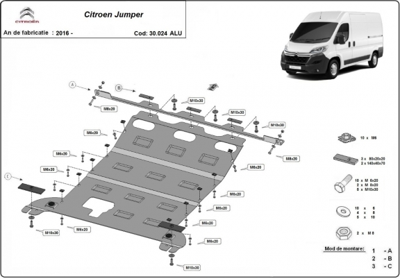 Aluminum skid plate for Citroen Jumper