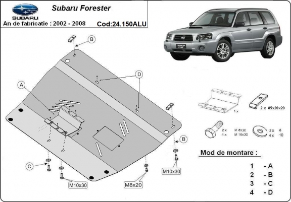 Aluminum skid plate for Subaru Forester 2