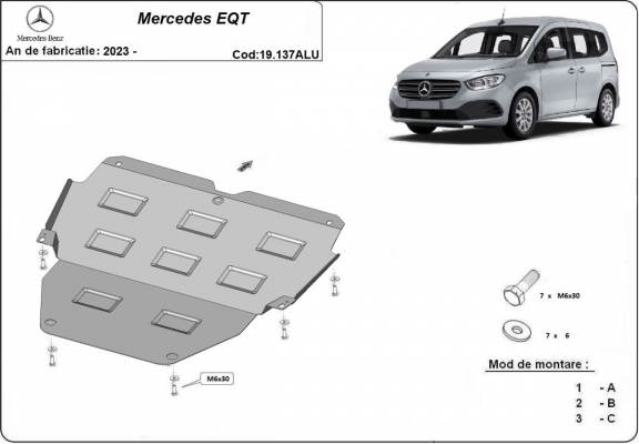 Aluminum skid plate for Mercedes EQT