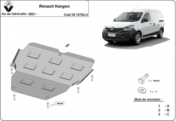 Aluminum skid plate for Renault Kangoo