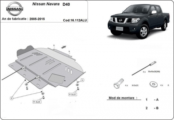 Aluminum skid plate for Nissan Navara