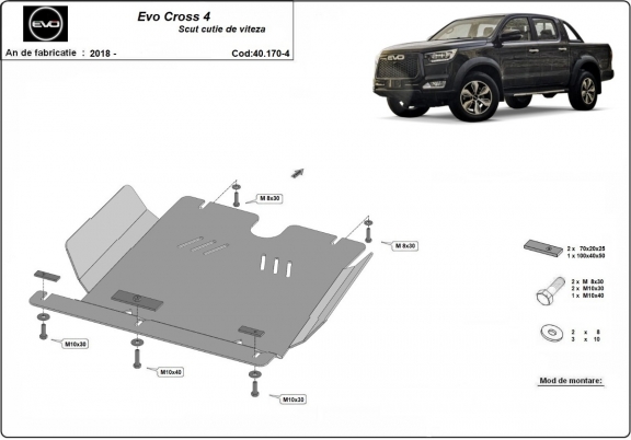 Steel gearbox skid plate for Evo Cross 4