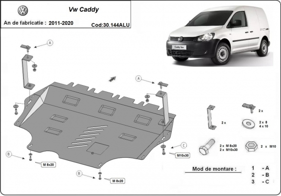 Aluminum skid plate for VW Caddy 