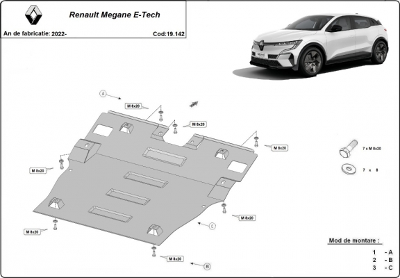 Steel skid plate for Renault Megane E-Tech