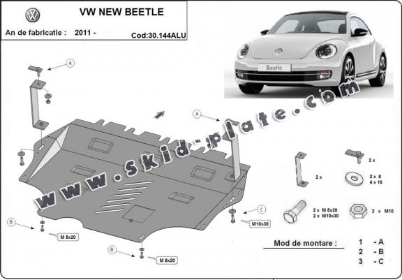 Aluminum skid plate for Volkswagen New Beetle