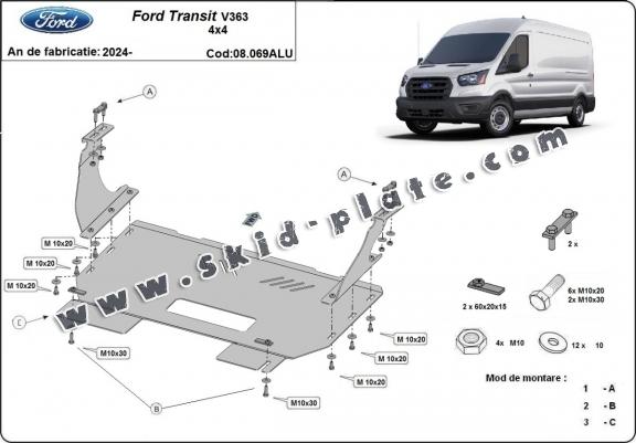 Aluminum skid plate for Ford Transit 4x4