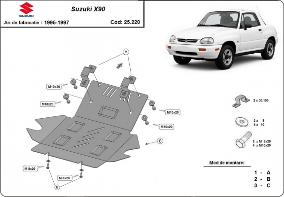 Steel skid plate for Suzuki X90