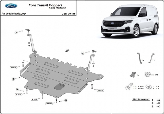 Steel skid plate for Ford Transit Connect