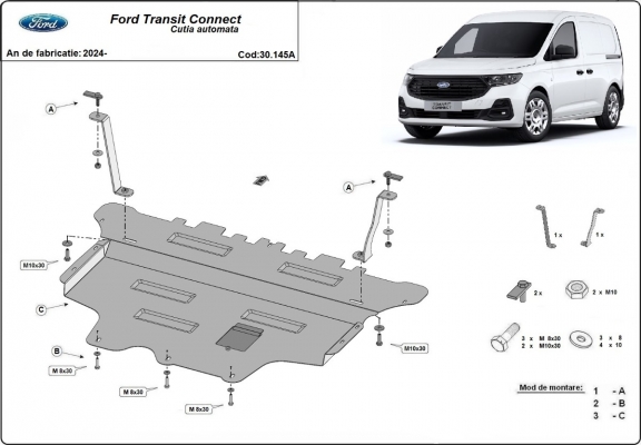 Steel skid plate for Ford Transit Connect- automatic gearbox