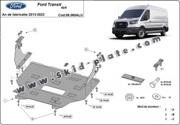 Aluminum skid plate for Ford Transit 4x4
