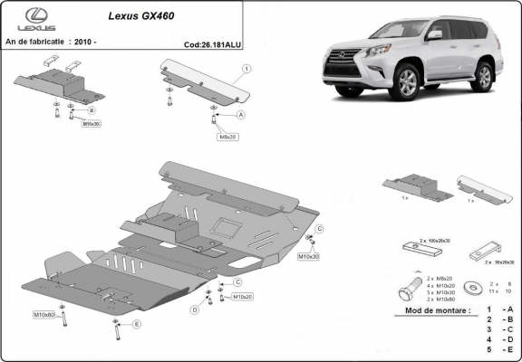 Aluminum skid plate for Lexus GX460