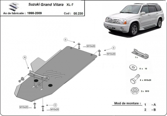 Steel gearbox skid plate for Suzuki Grand Vitara XL-7 