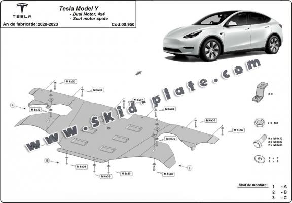 Rear electric motor skid plate for Tesla Model Y AWD