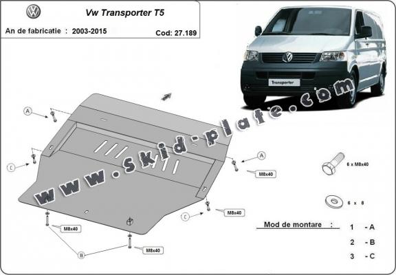 Steel skid plate for Volkswagen Transporter T5