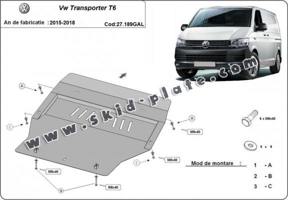 Galvanized steel skid plate for Volkswagen Transporter T6