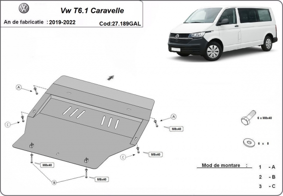 Galvanized steel skid plate for Volkswagen Transporter T6.1Caravelle