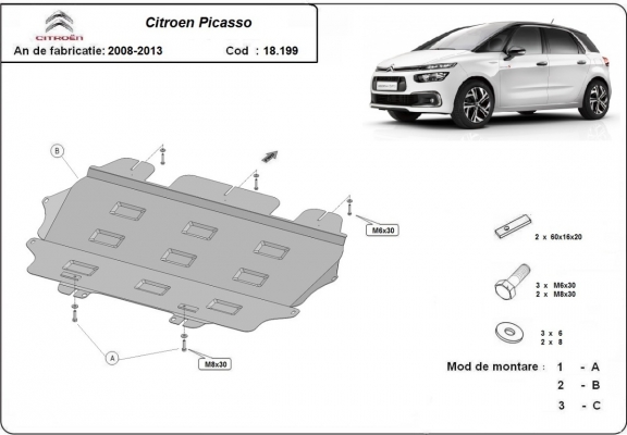 Steel skid plate for Citroen C4 Picasso