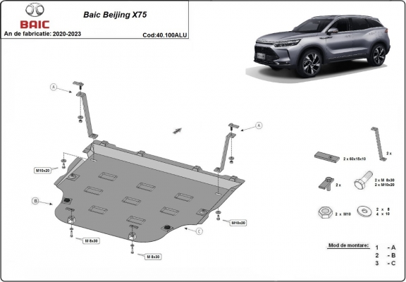 Aluminum skid plate for BAIC Beijing X75