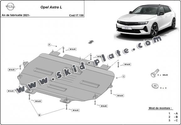 Steel skid plate for Opel Astra L