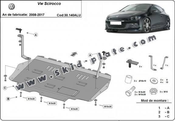 Aluminium skid plate for Volkswagen Scirocco