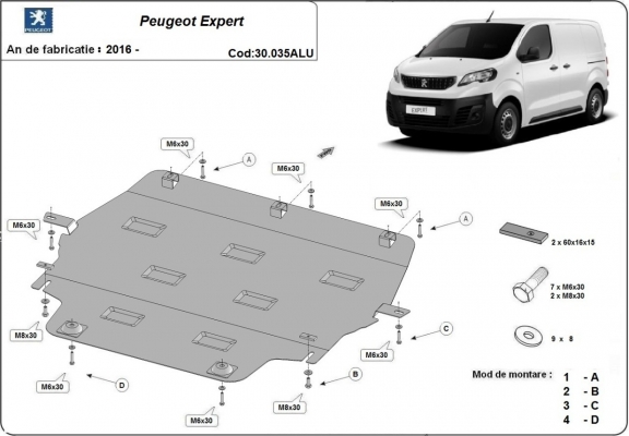 Aluminium skid plate for Peugeot Expert