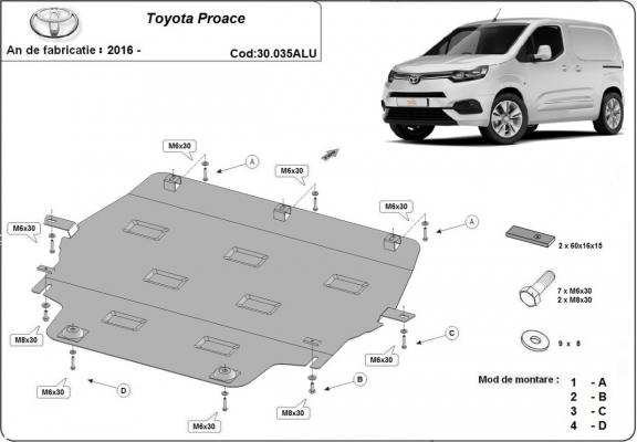 Aluminium skid plate for Toyota Proace
