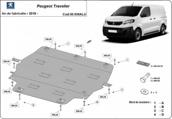 Aluminium skid plate for Peugeot Traveller
