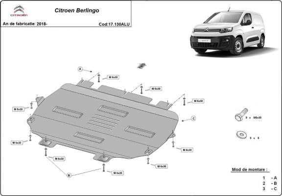 Aluminium skid plate for Citroen Berlingo