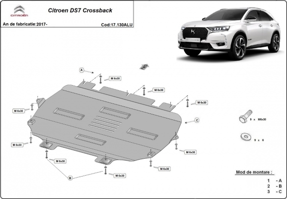 Aluminium skid plate for Citroen DS7 Crossback