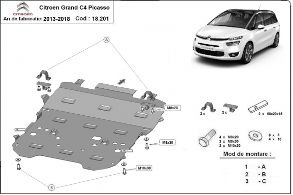 Steel skid plate for Citroen Grand C4 Picasso