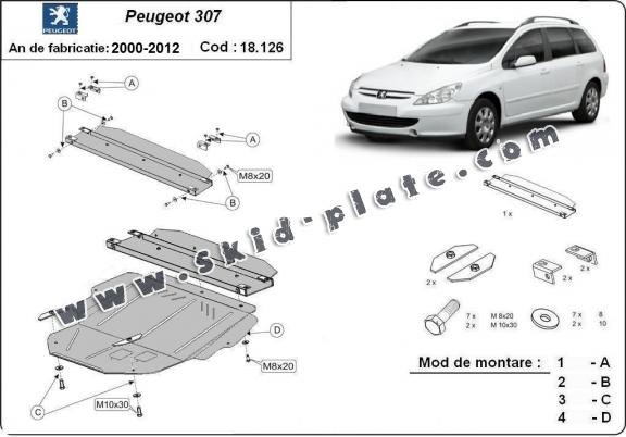 Steel skid plate for Peugeot 307