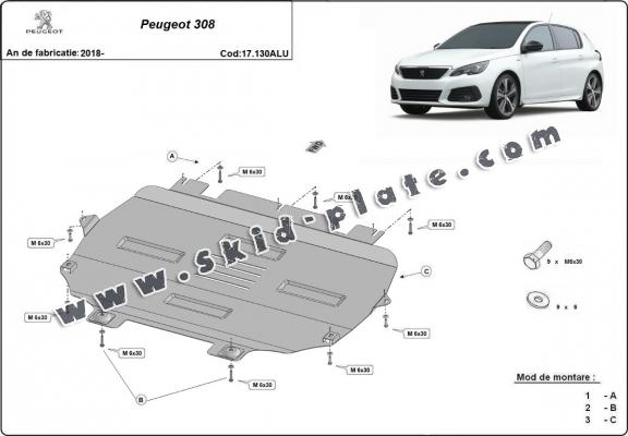 Aluminium skid plate for Peugeot 308