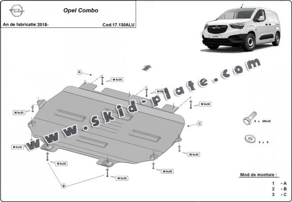 Aluminium skid plate for Opel Combo E