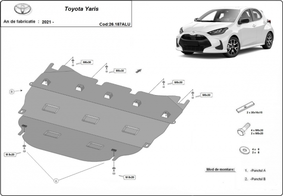 Aluminum skid plate for Toyota Yaris